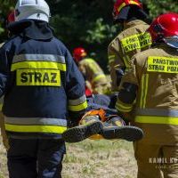 Powiatowe ćwiczenia taktyczno-bojowe w Leśnictwie Trąby - ratowanie poszkodowanego