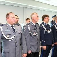 Funkcjonariusze KPP Miechów na uroczystej zbiórce powitalnej nowego komendanta